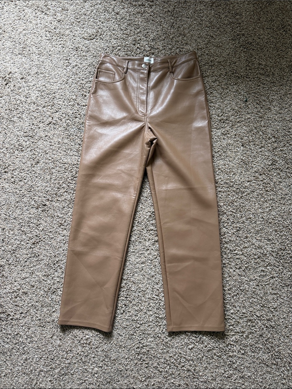 Aritzia Wilfred The Melina High Rise Faux Leather Straight-Leg Pants Tan Brown
